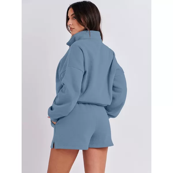 imageANRABESS Womens Oversized 2 Piece Lounge Sets Fall Outfits 2023 Long Sleeve Cozy Casual Pajamas Short Sweatsuit Sets06blue