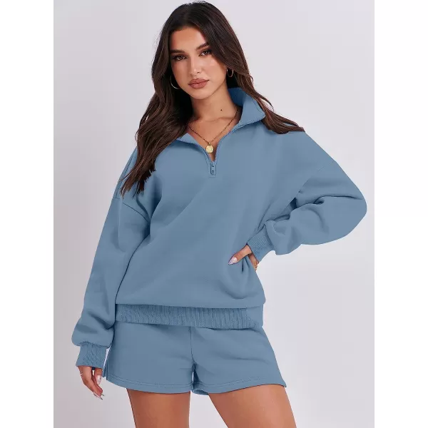 imageANRABESS Womens Oversized 2 Piece Lounge Sets Fall Outfits 2023 Long Sleeve Cozy Casual Pajamas Short Sweatsuit Sets06blue