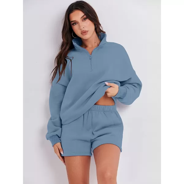 imageANRABESS Womens Oversized 2 Piece Lounge Sets Fall Outfits 2023 Long Sleeve Cozy Casual Pajamas Short Sweatsuit Sets06blue