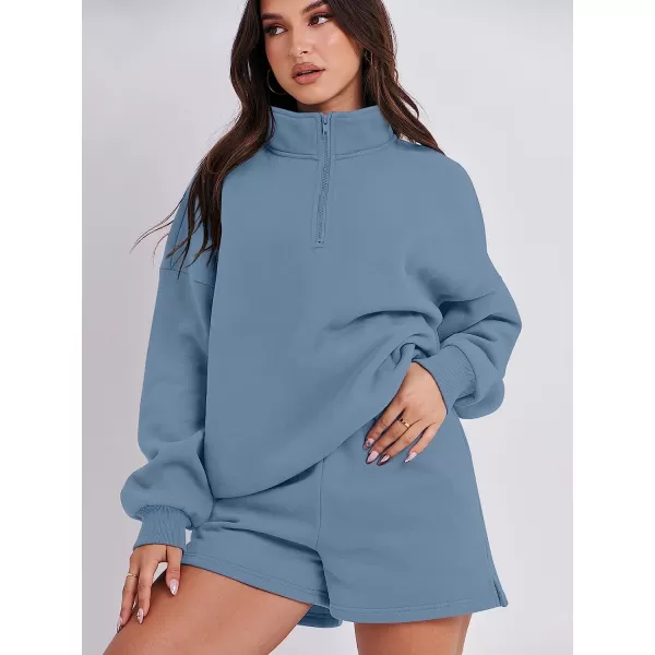 imageANRABESS Womens Oversized 2 Piece Lounge Sets Fall Outfits 2023 Long Sleeve Cozy Casual Pajamas Short Sweatsuit Sets06blue