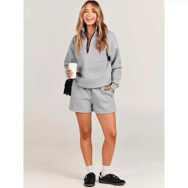 imageANRABESS Womens Oversized 2 Piece Lounge Sets Fall Outfits 2023 Long Sleeve Cozy Casual Pajamas Short Sweatsuit Sets07grey