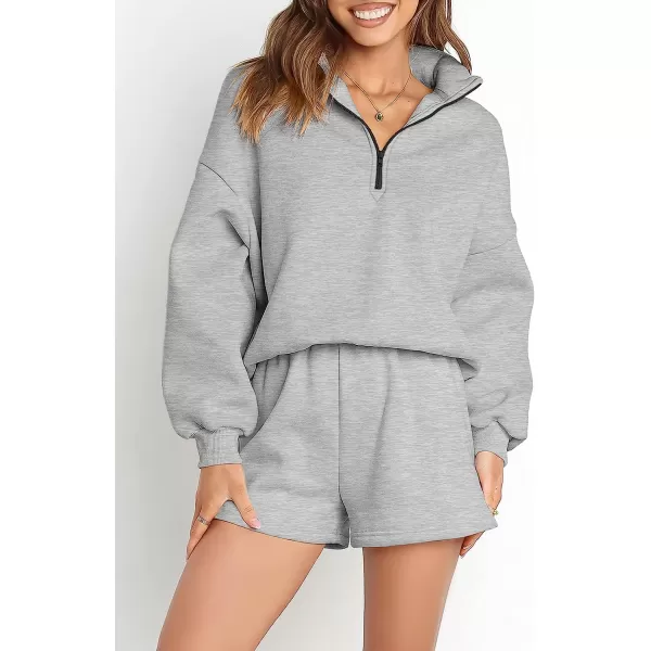imageANRABESS Womens Oversized 2 Piece Lounge Sets Fall Outfits 2023 Long Sleeve Cozy Casual Pajamas Short Sweatsuit Sets07grey
