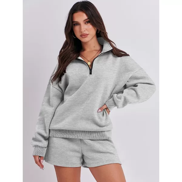 imageANRABESS Womens Oversized 2 Piece Lounge Sets Fall Outfits 2023 Long Sleeve Cozy Casual Pajamas Short Sweatsuit Sets07grey
