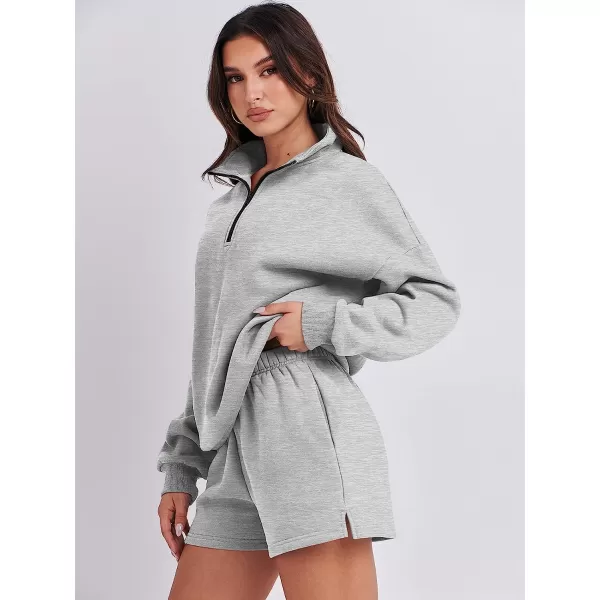 imageANRABESS Womens Oversized 2 Piece Lounge Sets Fall Outfits 2023 Long Sleeve Cozy Casual Pajamas Short Sweatsuit Sets07grey