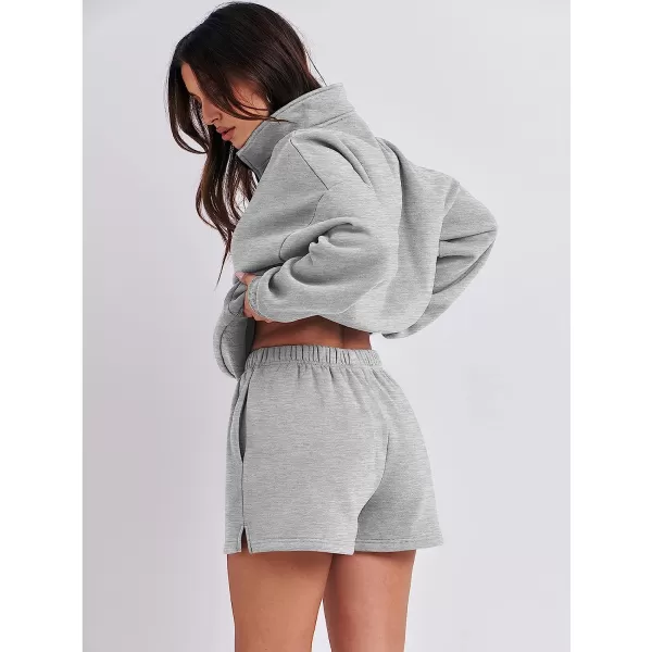 imageANRABESS Womens Oversized 2 Piece Lounge Sets Fall Outfits 2023 Long Sleeve Cozy Casual Pajamas Short Sweatsuit Sets07grey