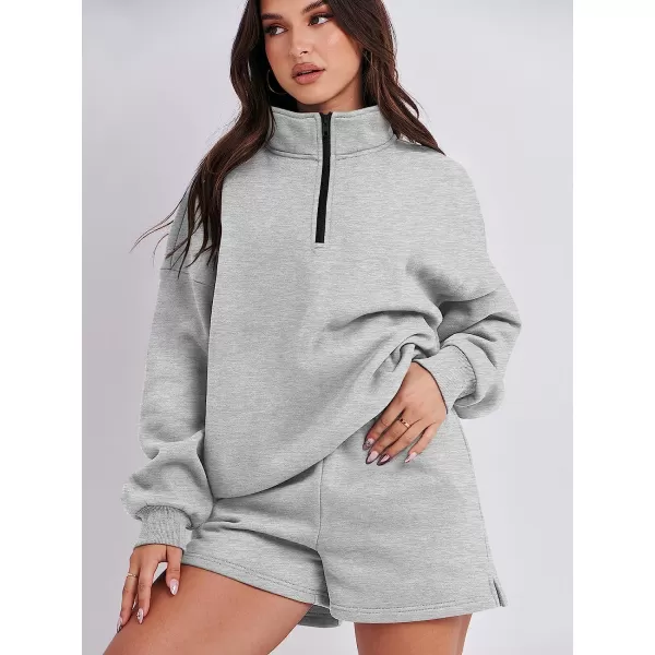 imageANRABESS Womens Oversized 2 Piece Lounge Sets Fall Outfits 2023 Long Sleeve Cozy Casual Pajamas Short Sweatsuit Sets07grey