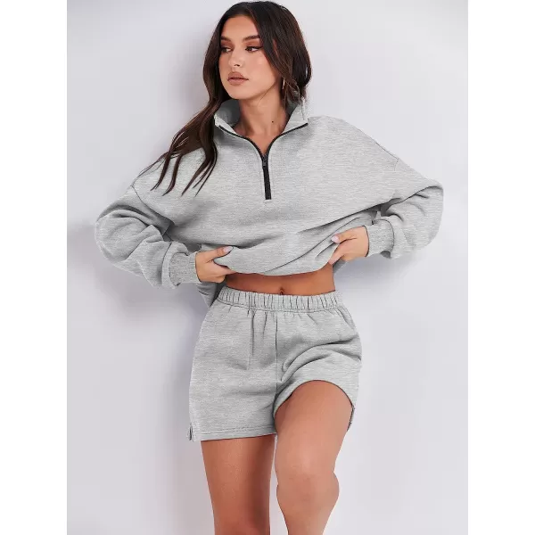imageANRABESS Womens Oversized 2 Piece Lounge Sets Fall Outfits 2023 Long Sleeve Cozy Casual Pajamas Short Sweatsuit Sets07grey