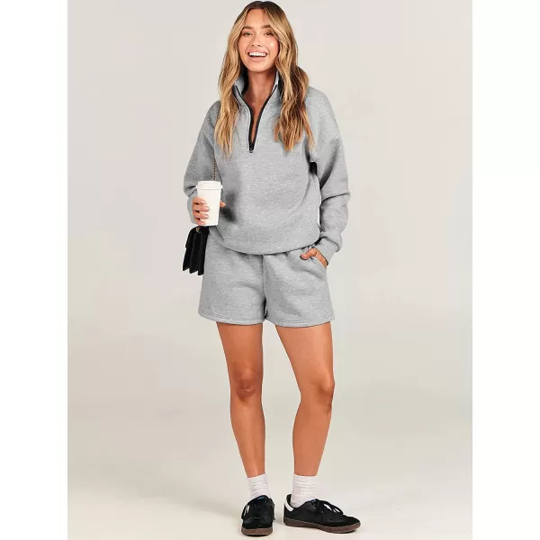 imageANRABESS Womens Oversized 2 Piece Lounge Sets Fall Outfits 2023 Long Sleeve Cozy Casual Pajamas Short Sweatsuit Sets07grey