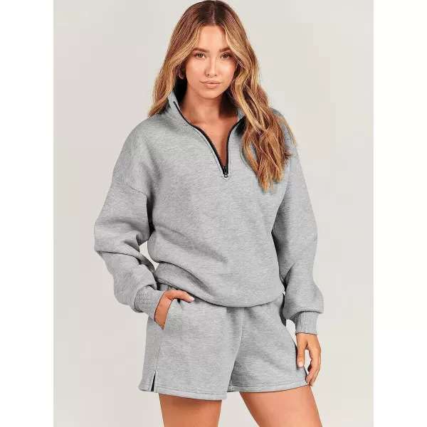 imageANRABESS Womens Oversized 2 Piece Lounge Sets Fall Outfits 2023 Long Sleeve Cozy Casual Pajamas Short Sweatsuit Sets07grey