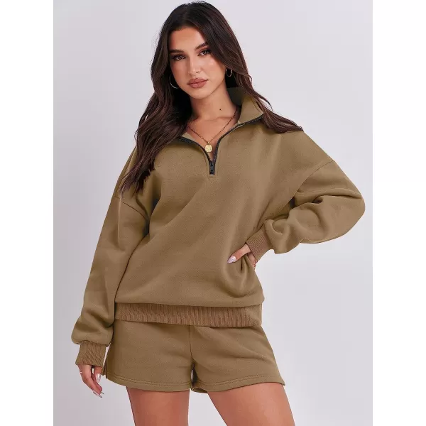 imageANRABESS Womens Oversized 2 Piece Lounge Sets Fall Outfits 2023 Long Sleeve Cozy Casual Pajamas Short Sweatsuit Sets09brown