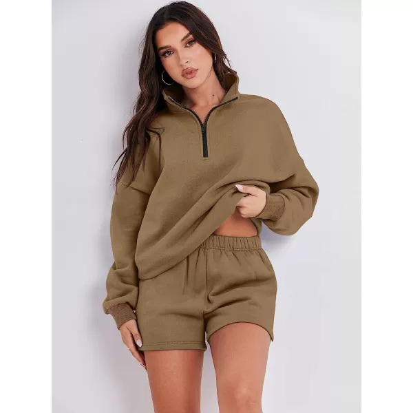 imageANRABESS Womens Oversized 2 Piece Lounge Sets Fall Outfits 2023 Long Sleeve Cozy Casual Pajamas Short Sweatsuit Sets09brown