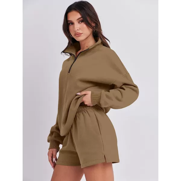 imageANRABESS Womens Oversized 2 Piece Lounge Sets Fall Outfits 2023 Long Sleeve Cozy Casual Pajamas Short Sweatsuit Sets09brown