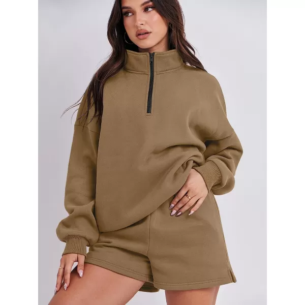 imageANRABESS Womens Oversized 2 Piece Lounge Sets Fall Outfits 2023 Long Sleeve Cozy Casual Pajamas Short Sweatsuit Sets09brown