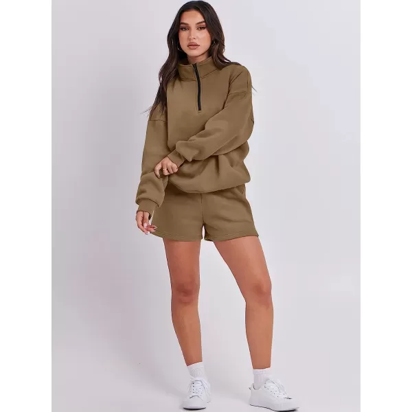 imageANRABESS Womens Oversized 2 Piece Lounge Sets Fall Outfits 2023 Long Sleeve Cozy Casual Pajamas Short Sweatsuit Sets09brown