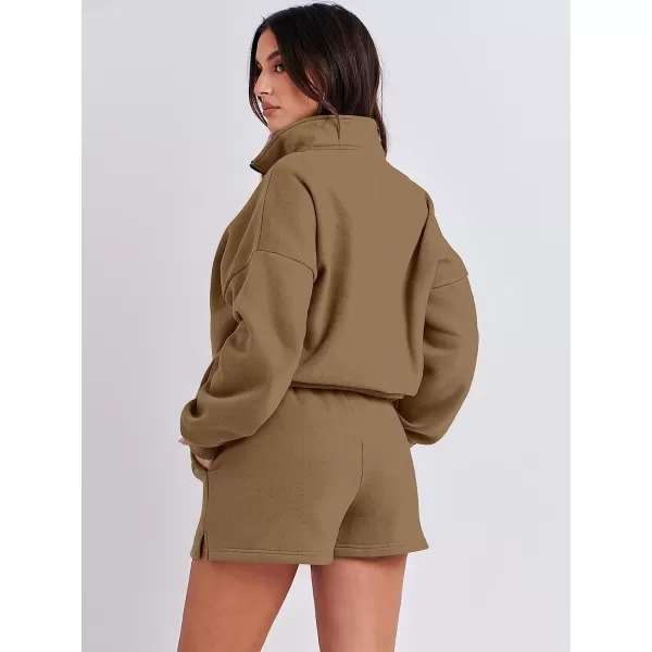 imageANRABESS Womens Oversized 2 Piece Lounge Sets Fall Outfits 2023 Long Sleeve Cozy Casual Pajamas Short Sweatsuit Sets09brown