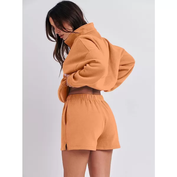 imageANRABESS Womens Oversized 2 Piece Lounge Sets Fall Outfits 2023 Long Sleeve Cozy Casual Pajamas Short Sweatsuit Sets13orange