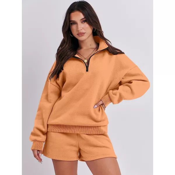 imageANRABESS Womens Oversized 2 Piece Lounge Sets Fall Outfits 2023 Long Sleeve Cozy Casual Pajamas Short Sweatsuit Sets13orange