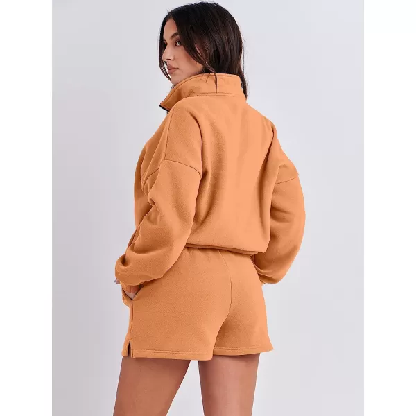 imageANRABESS Womens Oversized 2 Piece Lounge Sets Fall Outfits 2023 Long Sleeve Cozy Casual Pajamas Short Sweatsuit Sets13orange