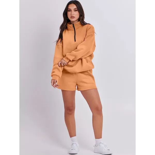 imageANRABESS Womens Oversized 2 Piece Lounge Sets Fall Outfits 2023 Long Sleeve Cozy Casual Pajamas Short Sweatsuit Sets13orange