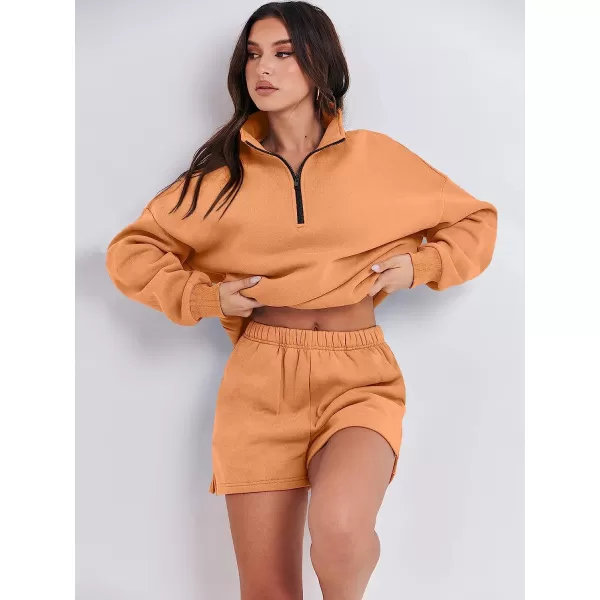 imageANRABESS Womens Oversized 2 Piece Lounge Sets Fall Outfits 2023 Long Sleeve Cozy Casual Pajamas Short Sweatsuit Sets13orange