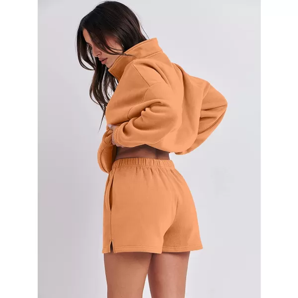 imageANRABESS Womens Oversized 2 Piece Lounge Sets Fall Outfits 2023 Long Sleeve Cozy Casual Pajamas Short Sweatsuit Sets13orange