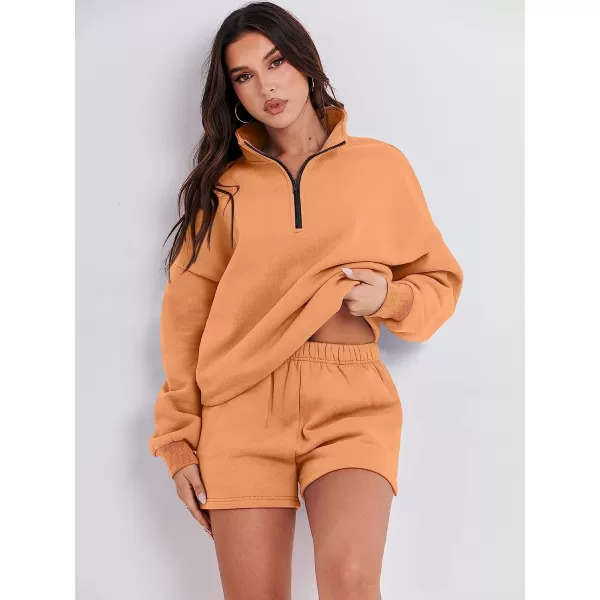 imageANRABESS Womens Oversized 2 Piece Lounge Sets Fall Outfits 2023 Long Sleeve Cozy Casual Pajamas Short Sweatsuit Sets13orange