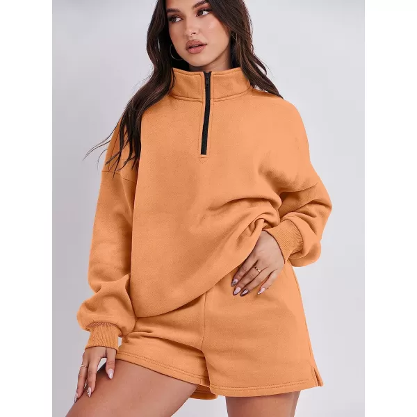 imageANRABESS Womens Oversized 2 Piece Lounge Sets Fall Outfits 2023 Long Sleeve Cozy Casual Pajamas Short Sweatsuit Sets13orange