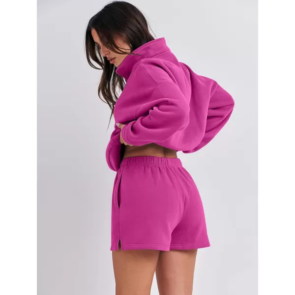 imageANRABESS Womens Oversized 2 Piece Lounge Sets Fall Outfits 2023 Long Sleeve Cozy Casual Pajamas Short Sweatsuit Sets18hot Pink