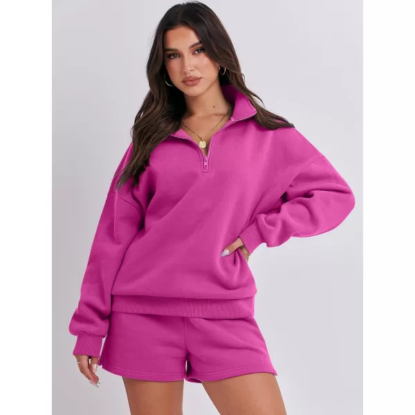 imageANRABESS Womens Oversized 2 Piece Lounge Sets Fall Outfits 2023 Long Sleeve Cozy Casual Pajamas Short Sweatsuit Sets18hot Pink
