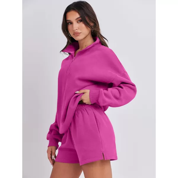 imageANRABESS Womens Oversized 2 Piece Lounge Sets Fall Outfits 2023 Long Sleeve Cozy Casual Pajamas Short Sweatsuit Sets18hot Pink