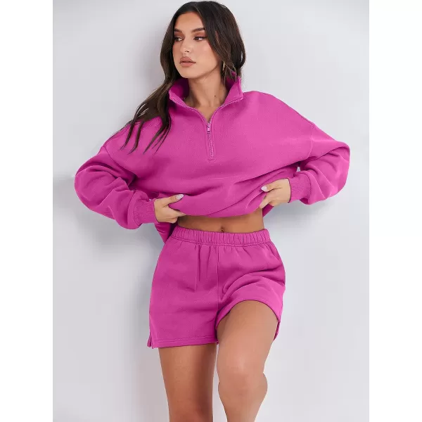 imageANRABESS Womens Oversized 2 Piece Lounge Sets Fall Outfits 2023 Long Sleeve Cozy Casual Pajamas Short Sweatsuit Sets18hot Pink