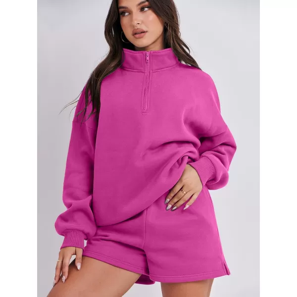 imageANRABESS Womens Oversized 2 Piece Lounge Sets Fall Outfits 2023 Long Sleeve Cozy Casual Pajamas Short Sweatsuit Sets18hot Pink