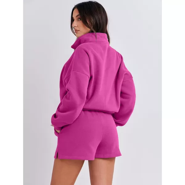 imageANRABESS Womens Oversized 2 Piece Lounge Sets Fall Outfits 2023 Long Sleeve Cozy Casual Pajamas Short Sweatsuit Sets18hot Pink