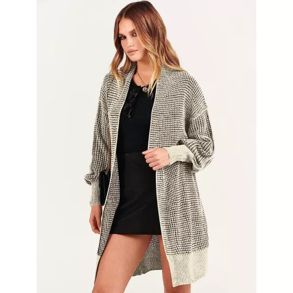 imageANRABESS Womens Oversized Cardigan Sweater Long Sleeve Open Front Chunky Waffle Knit Ribbed Hem Coatigan OutwearApricot