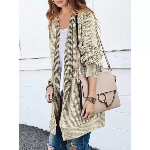 imageANRABESS Womens Oversized Cardigan Sweater Long Sleeve Open Front Chunky Waffle Knit Ribbed Hem Coatigan OutwearApricot