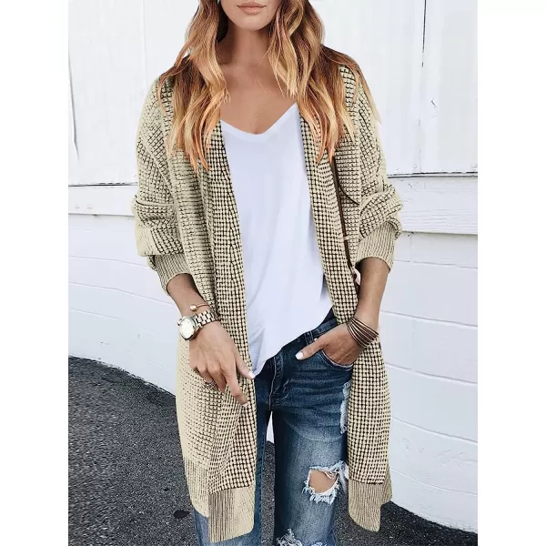 imageANRABESS Womens Oversized Cardigan Sweater Long Sleeve Open Front Chunky Waffle Knit Ribbed Hem Coatigan OutwearApricot