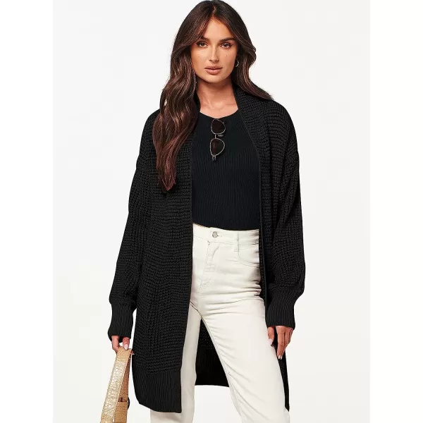 imageANRABESS Womens Oversized Cardigan Sweater Long Sleeve Open Front Chunky Waffle Knit Ribbed Hem Coatigan OutwearBlack