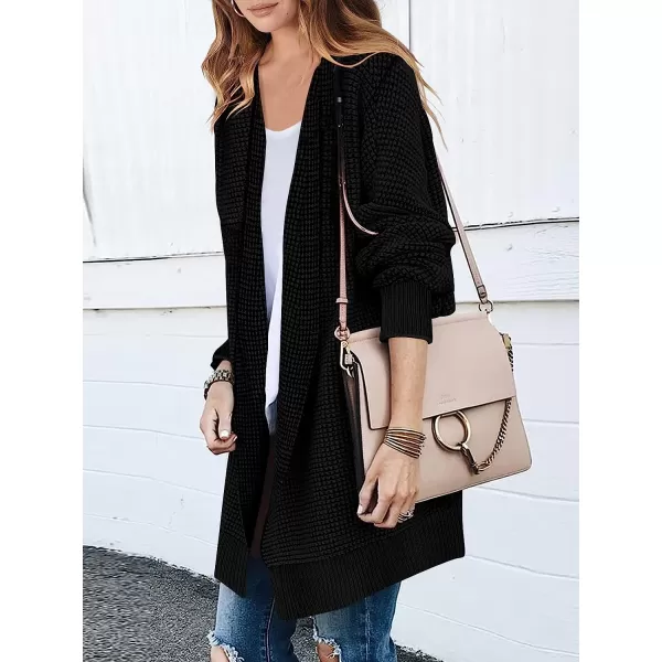 imageANRABESS Womens Oversized Cardigan Sweater Long Sleeve Open Front Chunky Waffle Knit Ribbed Hem Coatigan OutwearBlack