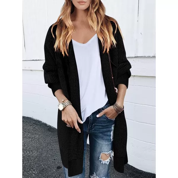 imageANRABESS Womens Oversized Cardigan Sweater Long Sleeve Open Front Chunky Waffle Knit Ribbed Hem Coatigan OutwearBlack