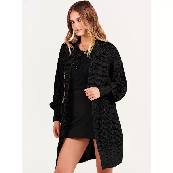 imageANRABESS Womens Oversized Cardigan Sweater Long Sleeve Open Front Chunky Waffle Knit Ribbed Hem Coatigan OutwearBlack