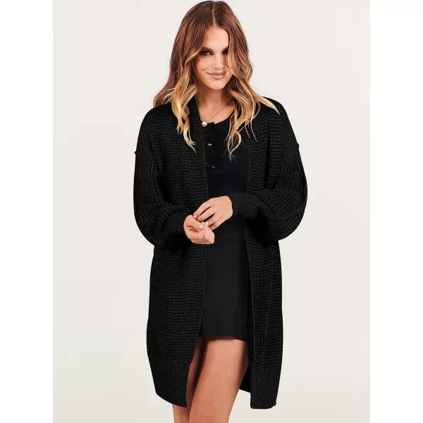 imageANRABESS Womens Oversized Cardigan Sweater Long Sleeve Open Front Chunky Waffle Knit Ribbed Hem Coatigan OutwearBlack