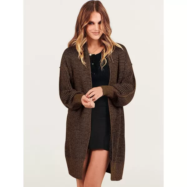 imageANRABESS Womens Oversized Cardigan Sweater Long Sleeve Open Front Chunky Waffle Knit Ribbed Hem Coatigan OutwearBrown