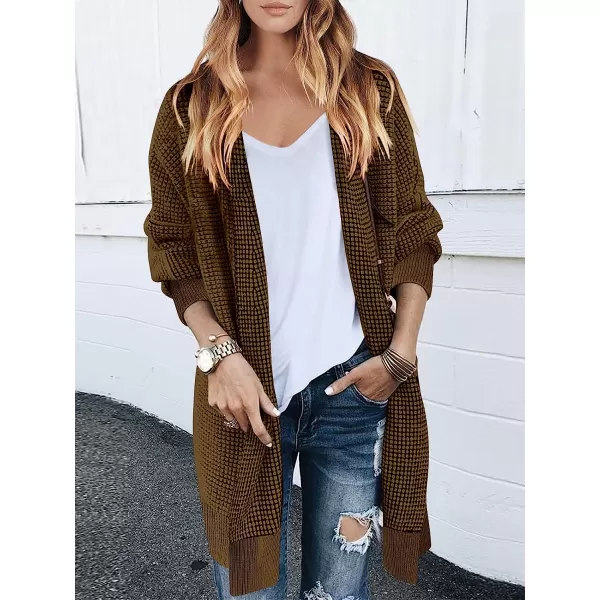 imageANRABESS Womens Oversized Cardigan Sweater Long Sleeve Open Front Chunky Waffle Knit Ribbed Hem Coatigan OutwearBrown