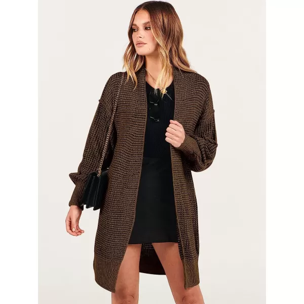 imageANRABESS Womens Oversized Cardigan Sweater Long Sleeve Open Front Chunky Waffle Knit Ribbed Hem Coatigan OutwearBrown
