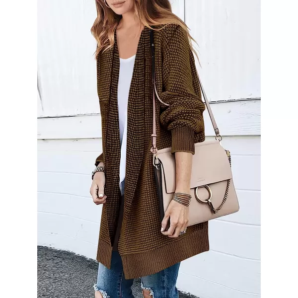imageANRABESS Womens Oversized Cardigan Sweater Long Sleeve Open Front Chunky Waffle Knit Ribbed Hem Coatigan OutwearBrown