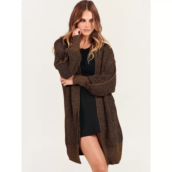 imageANRABESS Womens Oversized Cardigan Sweater Long Sleeve Open Front Chunky Waffle Knit Ribbed Hem Coatigan OutwearBrown