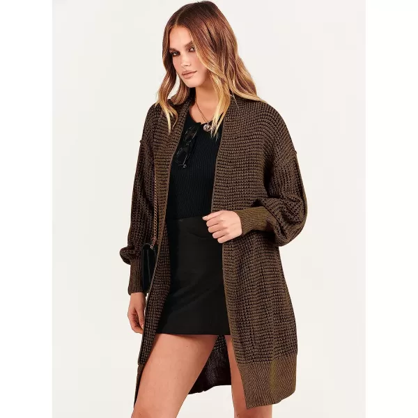 imageANRABESS Womens Oversized Cardigan Sweater Long Sleeve Open Front Chunky Waffle Knit Ribbed Hem Coatigan OutwearBrown