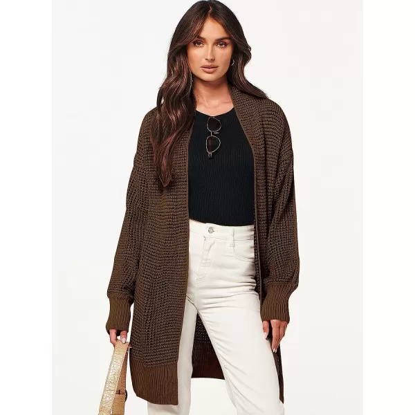 imageANRABESS Womens Oversized Cardigan Sweater Long Sleeve Open Front Chunky Waffle Knit Ribbed Hem Coatigan OutwearBrown