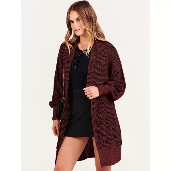 imageANRABESS Womens Oversized Cardigan Sweater Long Sleeve Open Front Chunky Waffle Knit Ribbed Hem Coatigan OutwearBurgundy