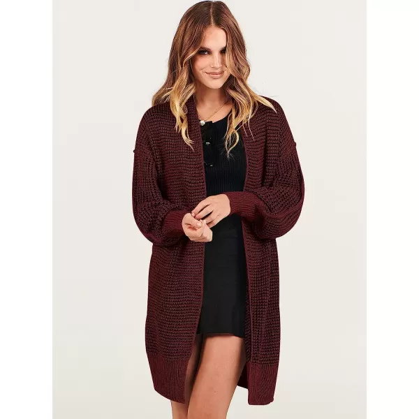 imageANRABESS Womens Oversized Cardigan Sweater Long Sleeve Open Front Chunky Waffle Knit Ribbed Hem Coatigan OutwearBurgundy